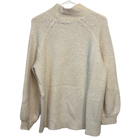 Aerie Mock Neck Sherpa Fleece Sweater Pullover Relaxed Wool Blend Cream Large - Picture 2 of 6